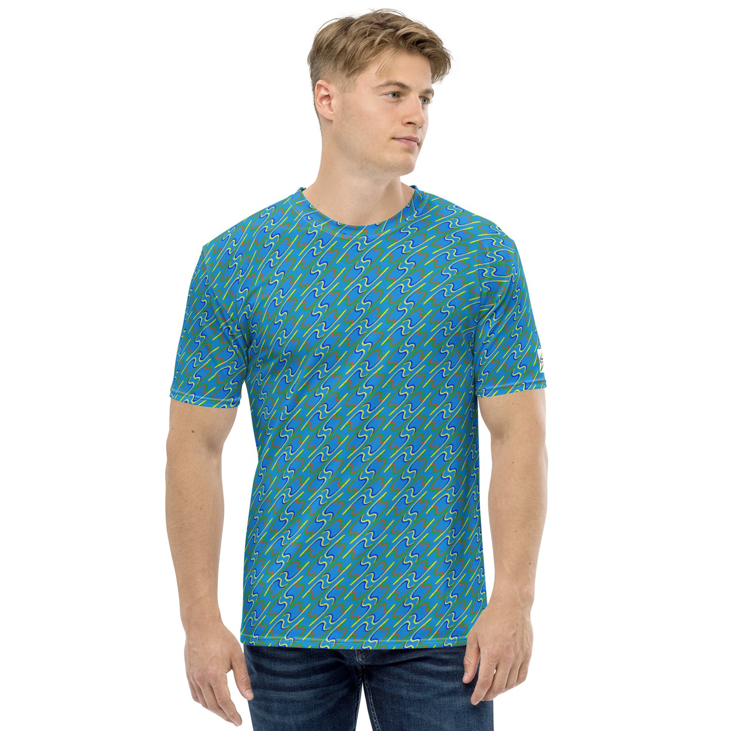 Twin flash net blue men's t-shirt