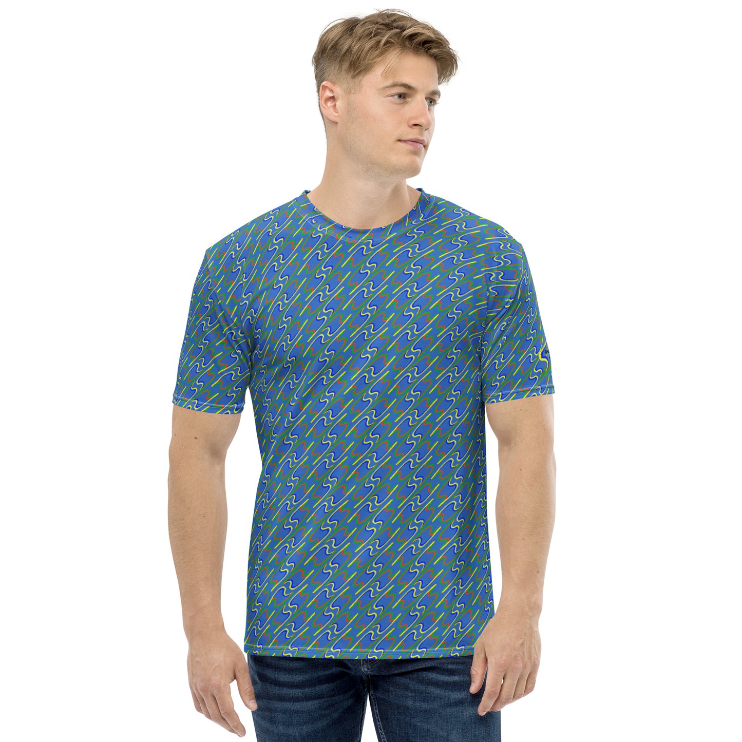 Twin flash net blue men's t-shirt