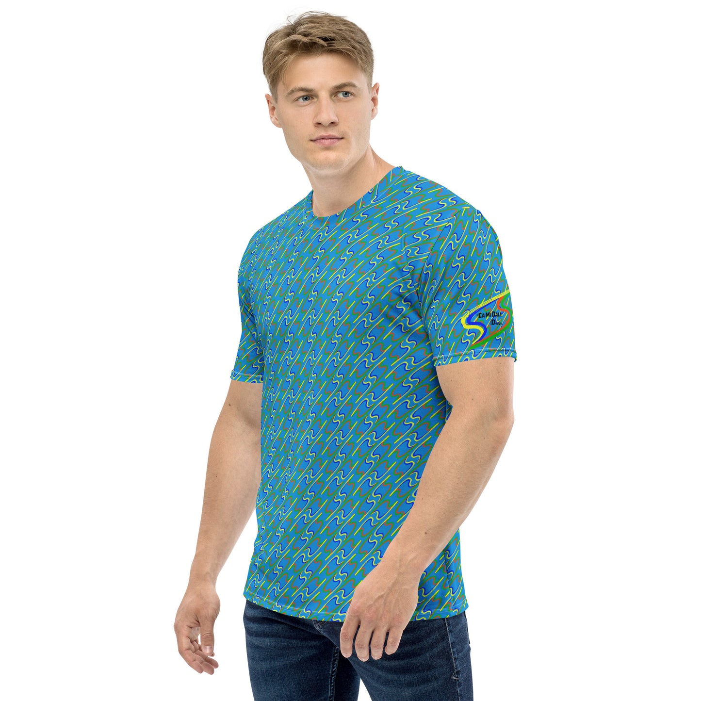 Twin flash net blue men's t-shirt