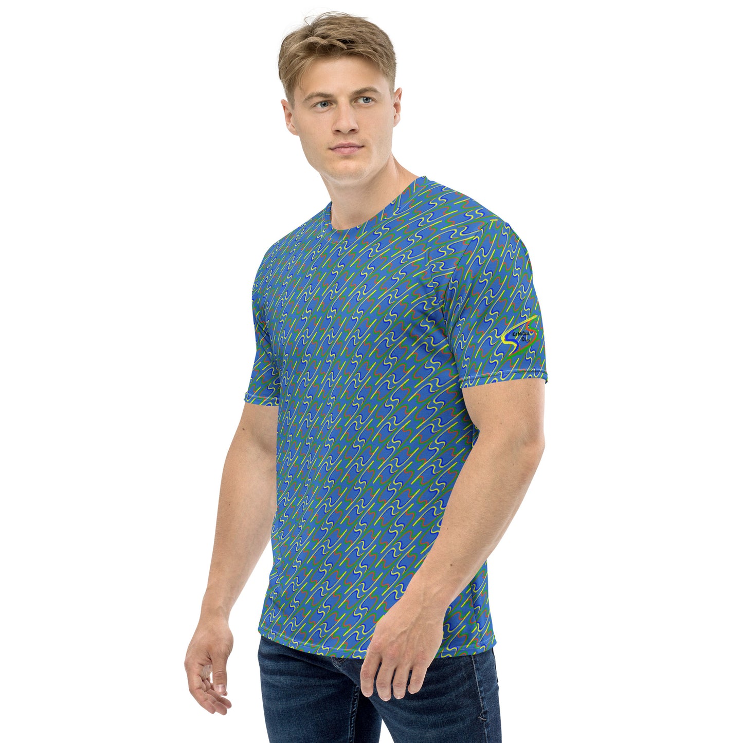 Twin flash net blue men's t-shirt