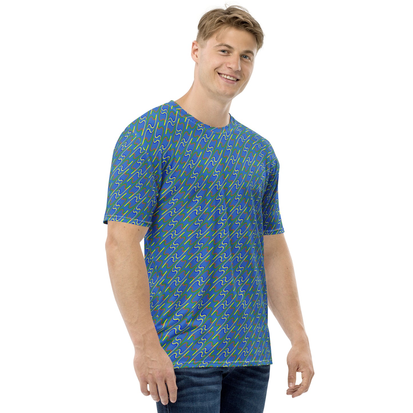 Twin flash net blue men's t-shirt