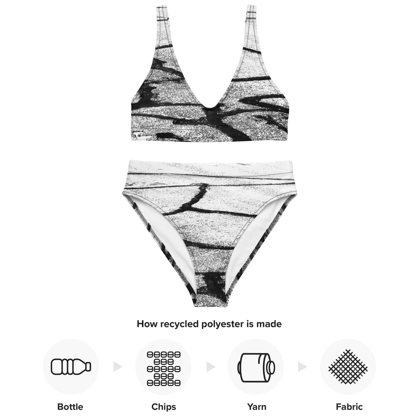Ökologisch nachhaltiger Bikini mit hoher Taille – Ice Crack