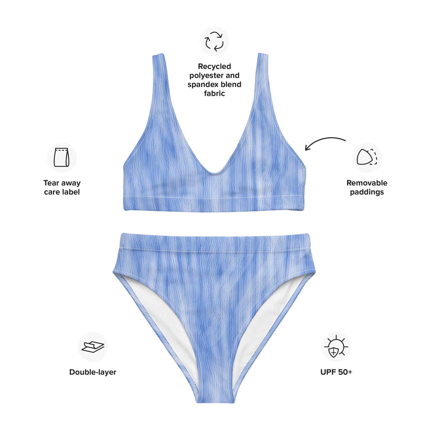 Hellblauer, umweltfreundlicher Bikini mit hoher Taille
