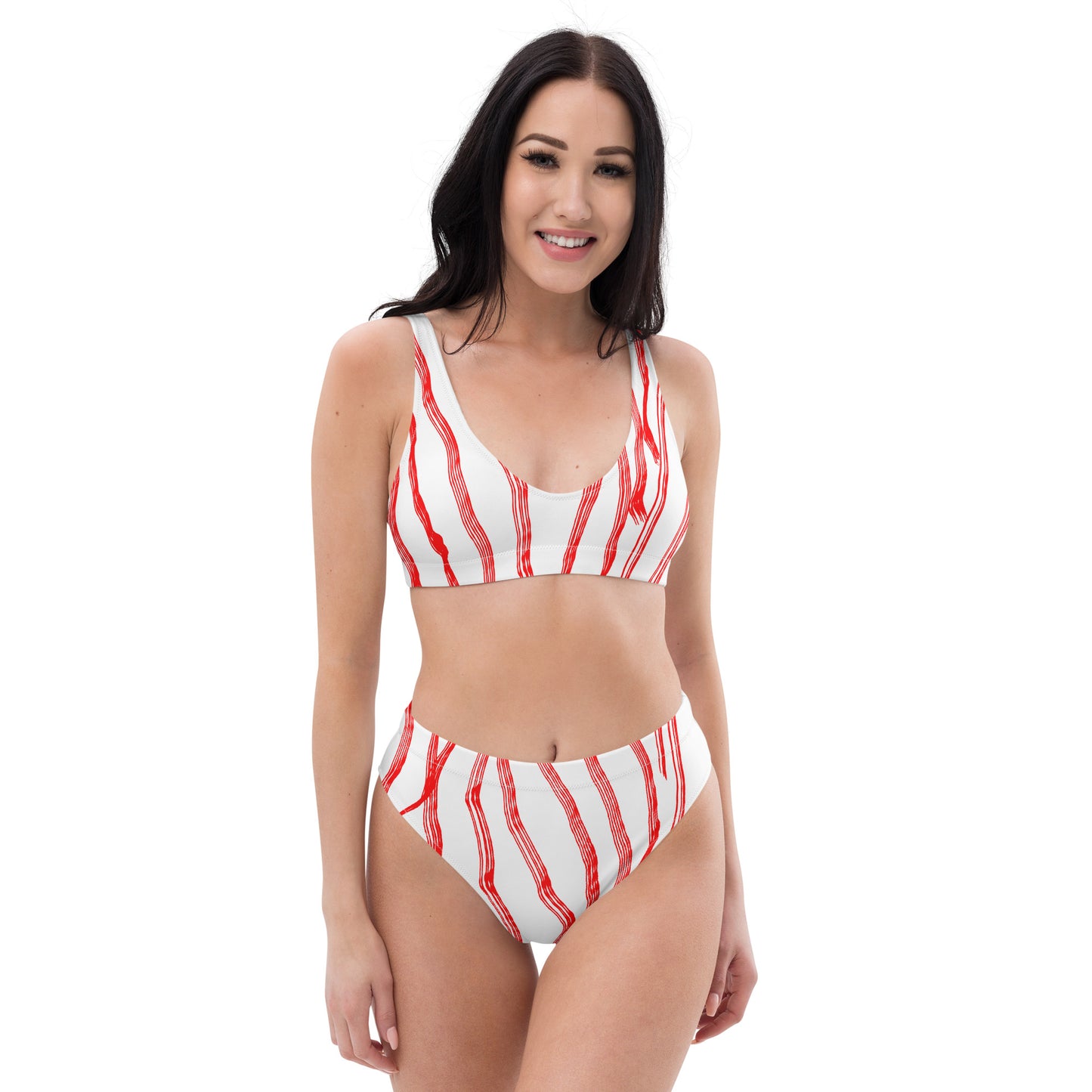 Ökologisch nachhaltiger Bikini mit hoher Taille – Red Scretch