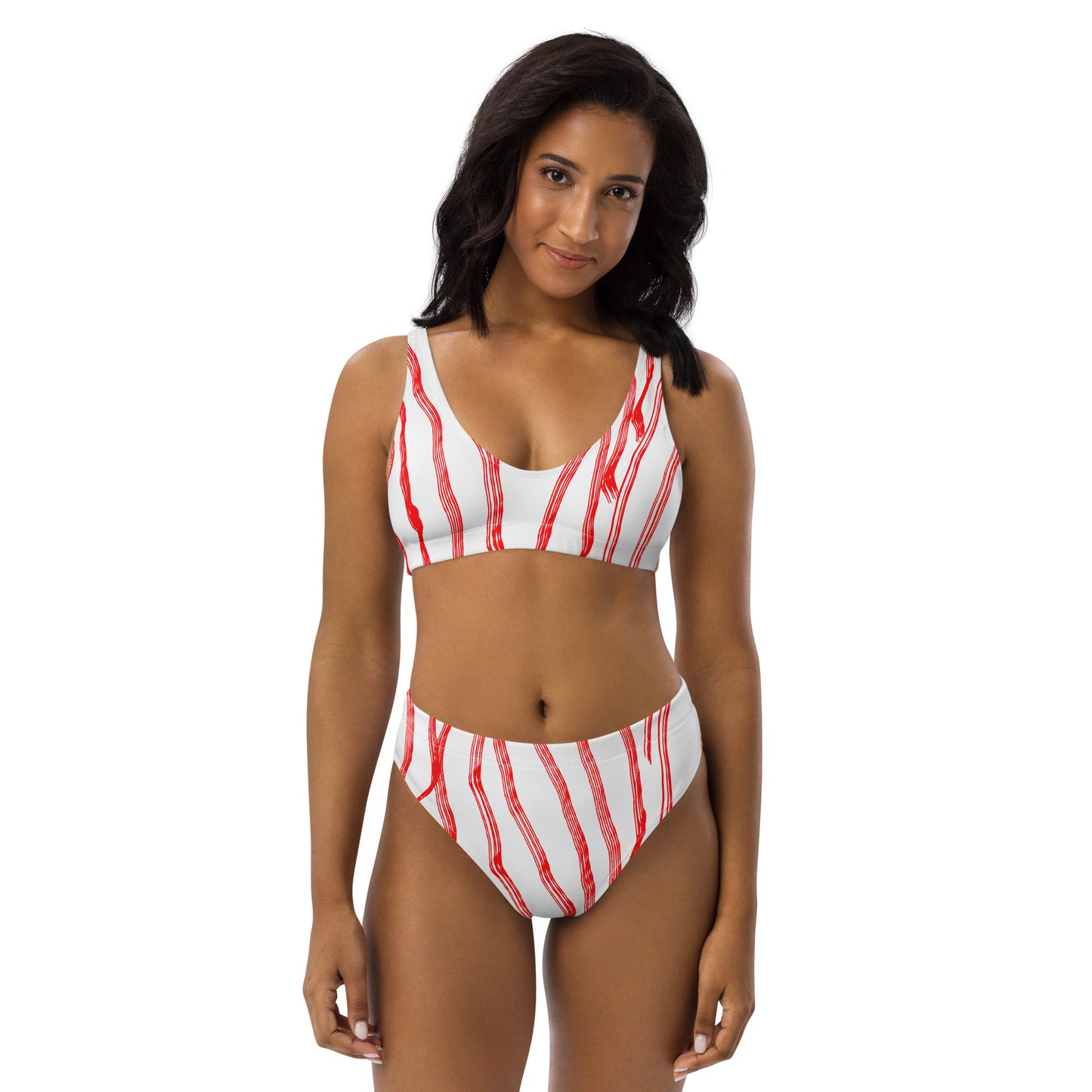Ökologisch nachhaltiger Bikini mit hoher Taille – Red Scretch