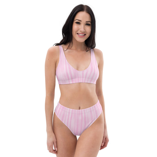 Ökologisch nachhaltiger Bikini mit hoher Taille – Pink Leaf