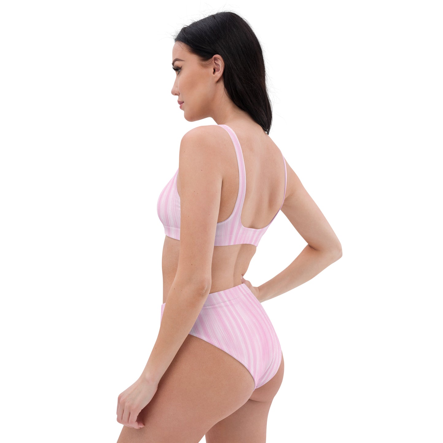Ökologisch nachhaltiger Bikini mit hoher Taille – Pink Leaf
