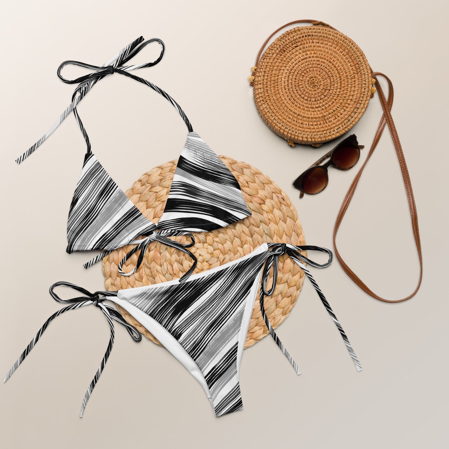 Bikini aus recyceltem Stoff mit Schnürsenkeln – Zebra