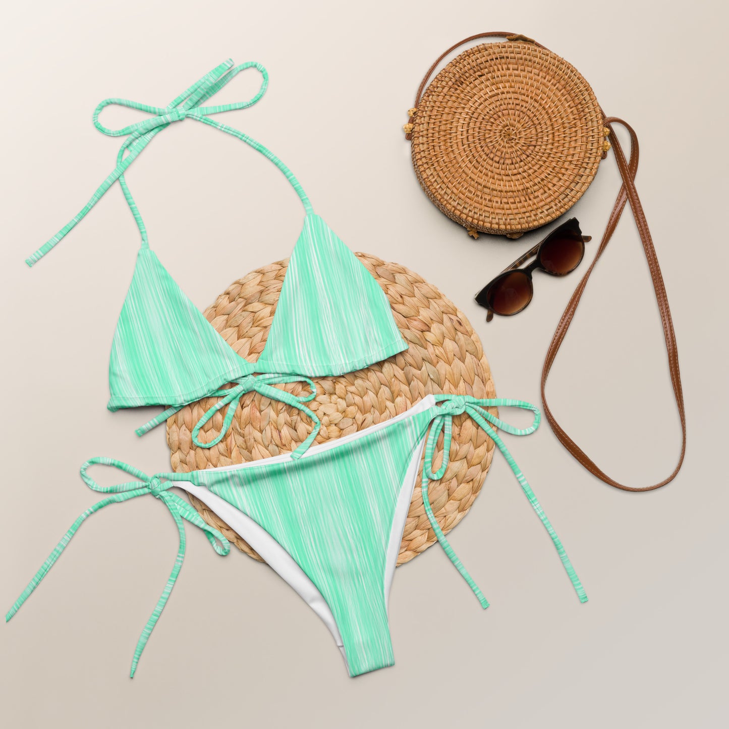 Bikini in tessuto riciclato con lacci-Green Water