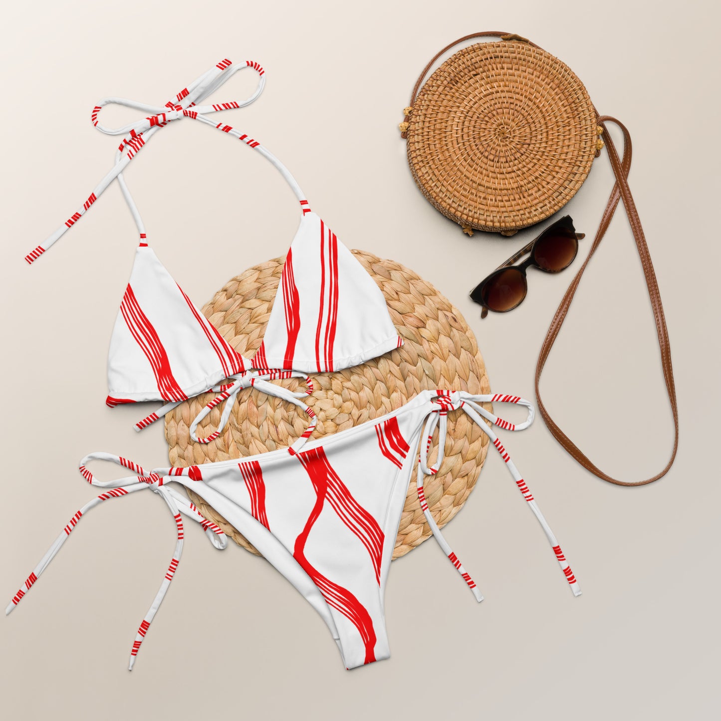 Bikini in tessuto riciclato con lacci - Red Scretch