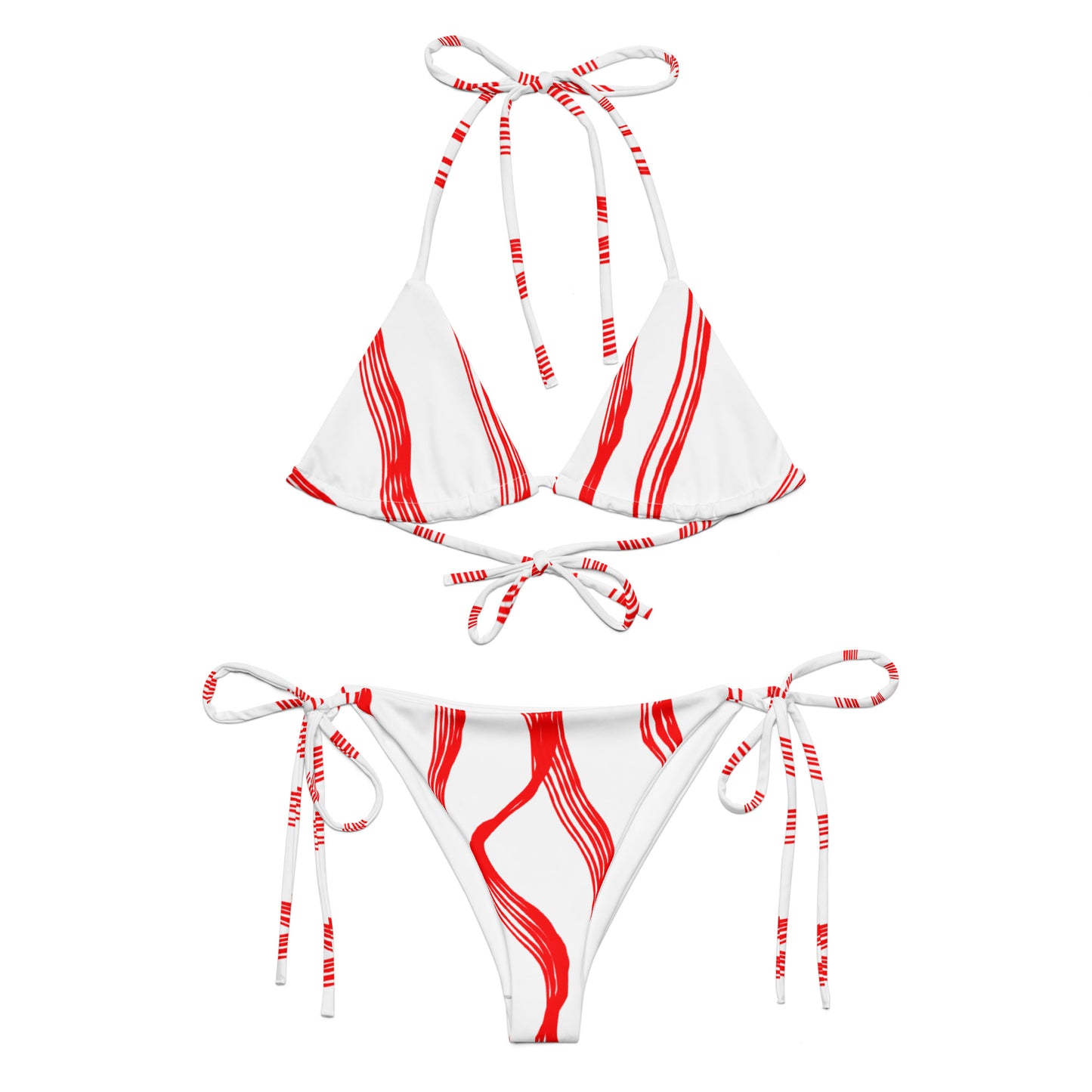 Lace-up recycled fabric bikini - Red Scretch