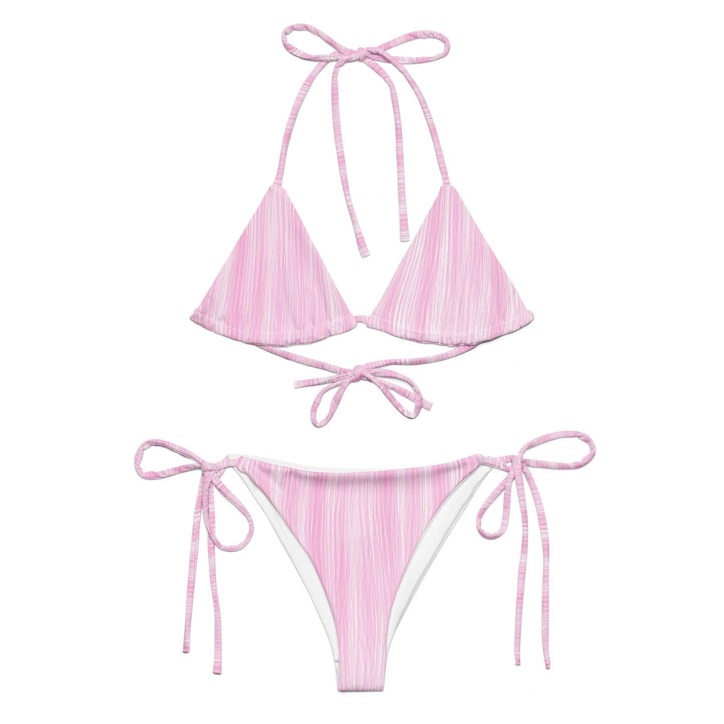 Bikini in recycled fabric with laces - Pink Leaf
